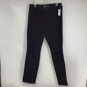 Old Navy High Rise power Slim Straight Distressed Jeans Black NWT Size 12